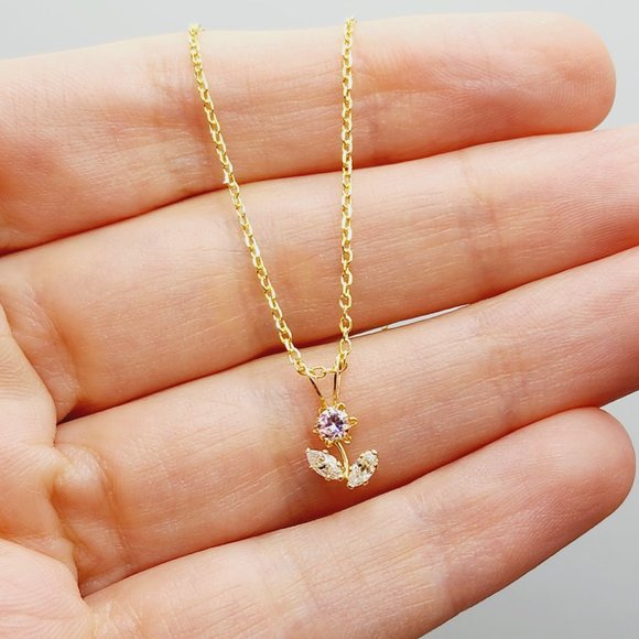 10K Yellow Gold CZ Flower Pendant - Picture 2 of 9